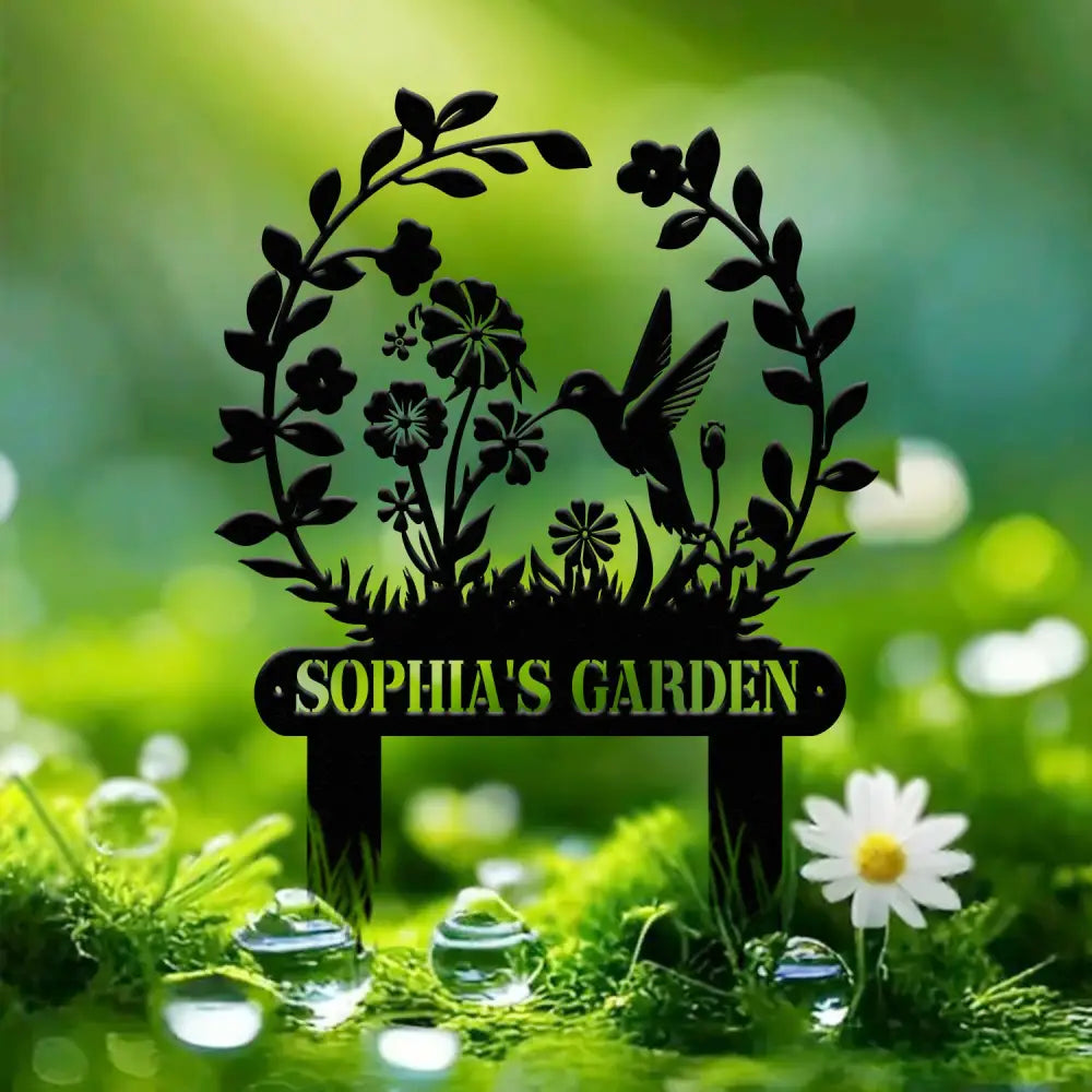 Custom Hummingbird Garden Sign Personalized Name Garden Stake Metal Garden Sign Gardener Name Sign Gardener Gift Yard