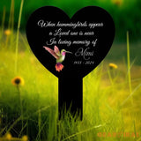 Custom Hummingbird Memorial Heart Plaque Stake Hummingbird Name Sign Grave Marker Sign Sympathy Plaque Garden Metal