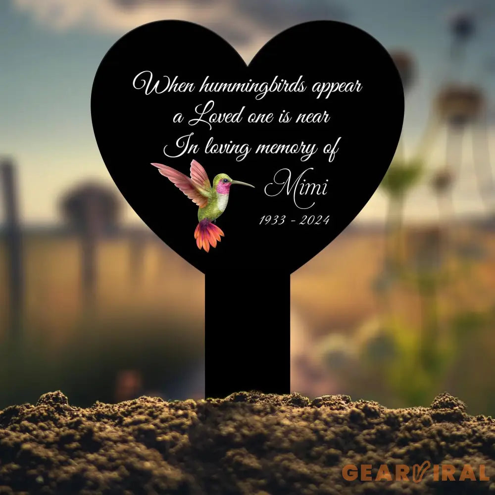 Custom Hummingbird Memorial Heart Plaque Stake Hummingbird Name Sign Grave Marker Sign Sympathy Plaque Garden Metal