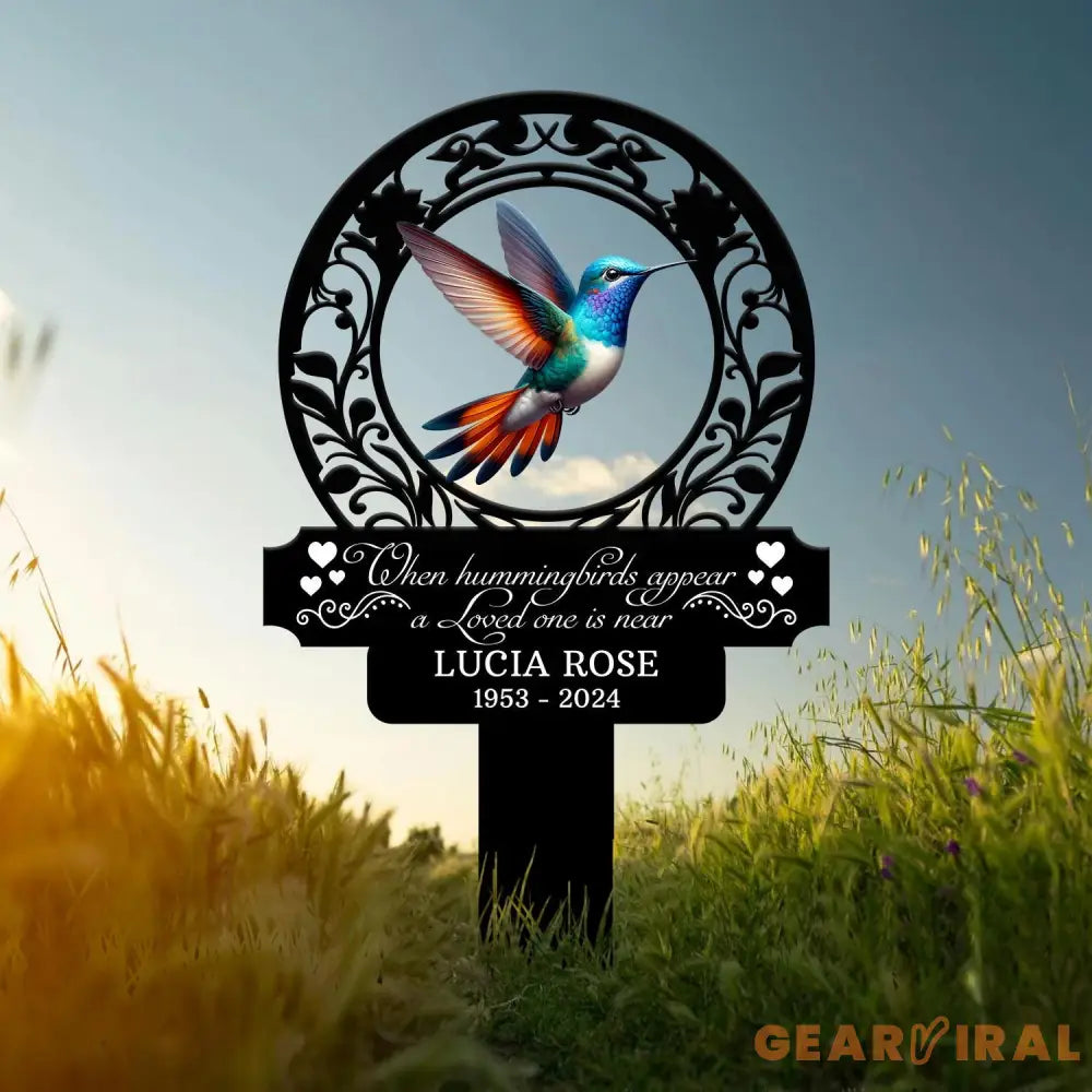 Custom Hummingbird Memorial Plaque Stake Hummingbird Name Sign Grave Marker Sign Sympathy Plaque Garden Metal Stake