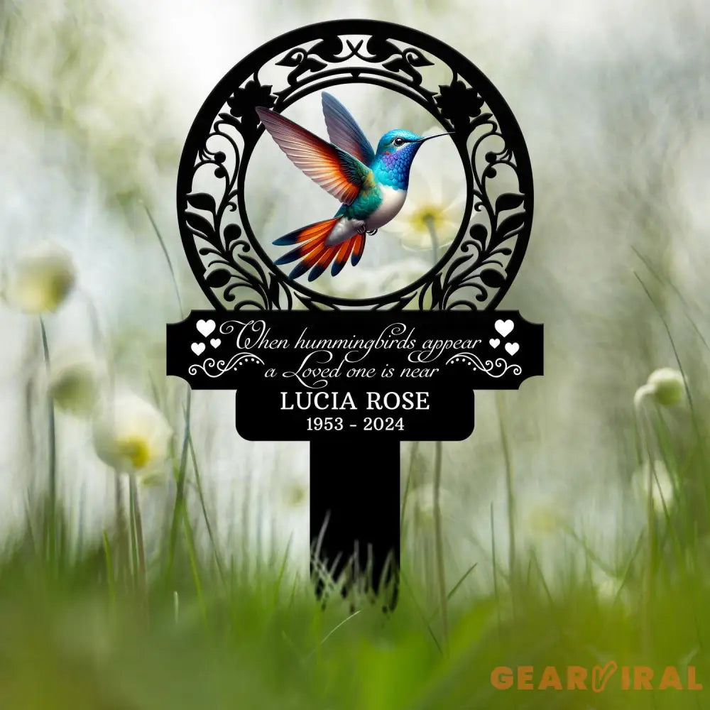 Custom Hummingbird Memorial Plaque Stake Hummingbird Name Sign Grave Marker Sign Sympathy Plaque Garden Metal Stake