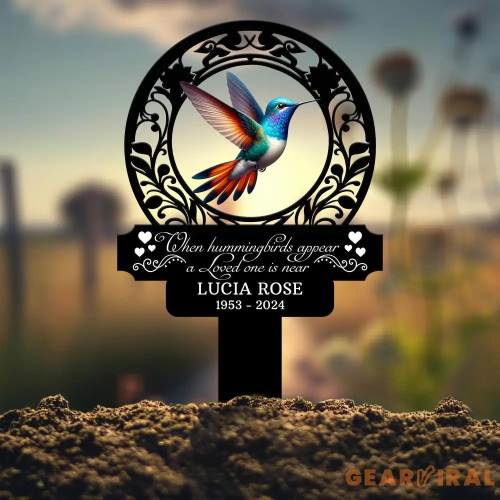 Custom Hummingbird Memorial Plaque Stake Hummingbird Name Sign Grave Marker Sign Sympathy Plaque Garden Metal Stake