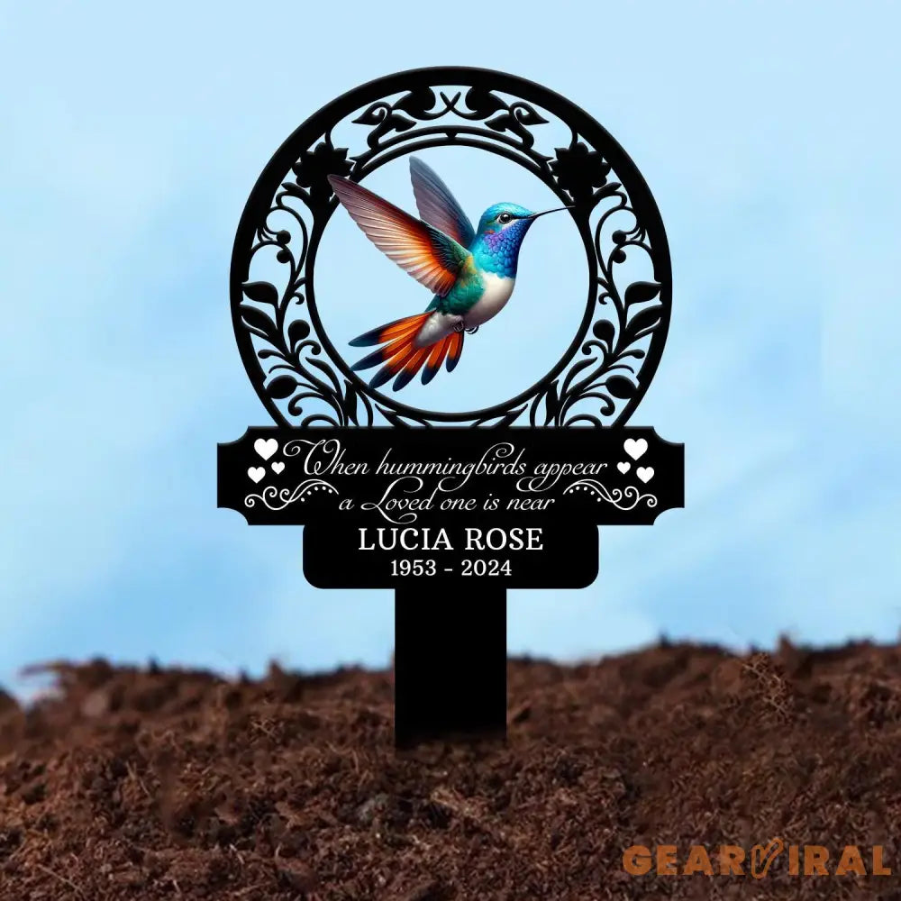Custom Hummingbird Memorial Plaque Stake Hummingbird Name Sign Grave Marker Sign Sympathy Plaque Garden Metal Stake