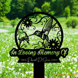 Custom Hummingbird Memorial Stake - Personalized Hummingbird and Flower - Metal Stake - Sympathy Sign | GearViral
