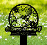 Custom Hummingbird Memorial Stake - Personalized Hummingbird and Flower - Metal Stake - Sympathy Sign | GearViral