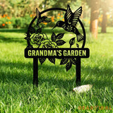 Custom Hummingbird Metal Garden Decor Bird with Stakes Garden Sign,Flower Design Personalized Garden Sign Hummingbird