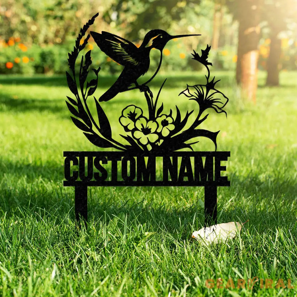 Custom Hummingbird Metal Garden Decor Bird with Stakes Garden Sign Flower Design Personalized Garden Sign Custom Garden