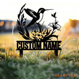Custom Hummingbird Metal Garden Decor Bird with Stakes Garden Sign Flower Design Personalized Garden Sign Custom Garden