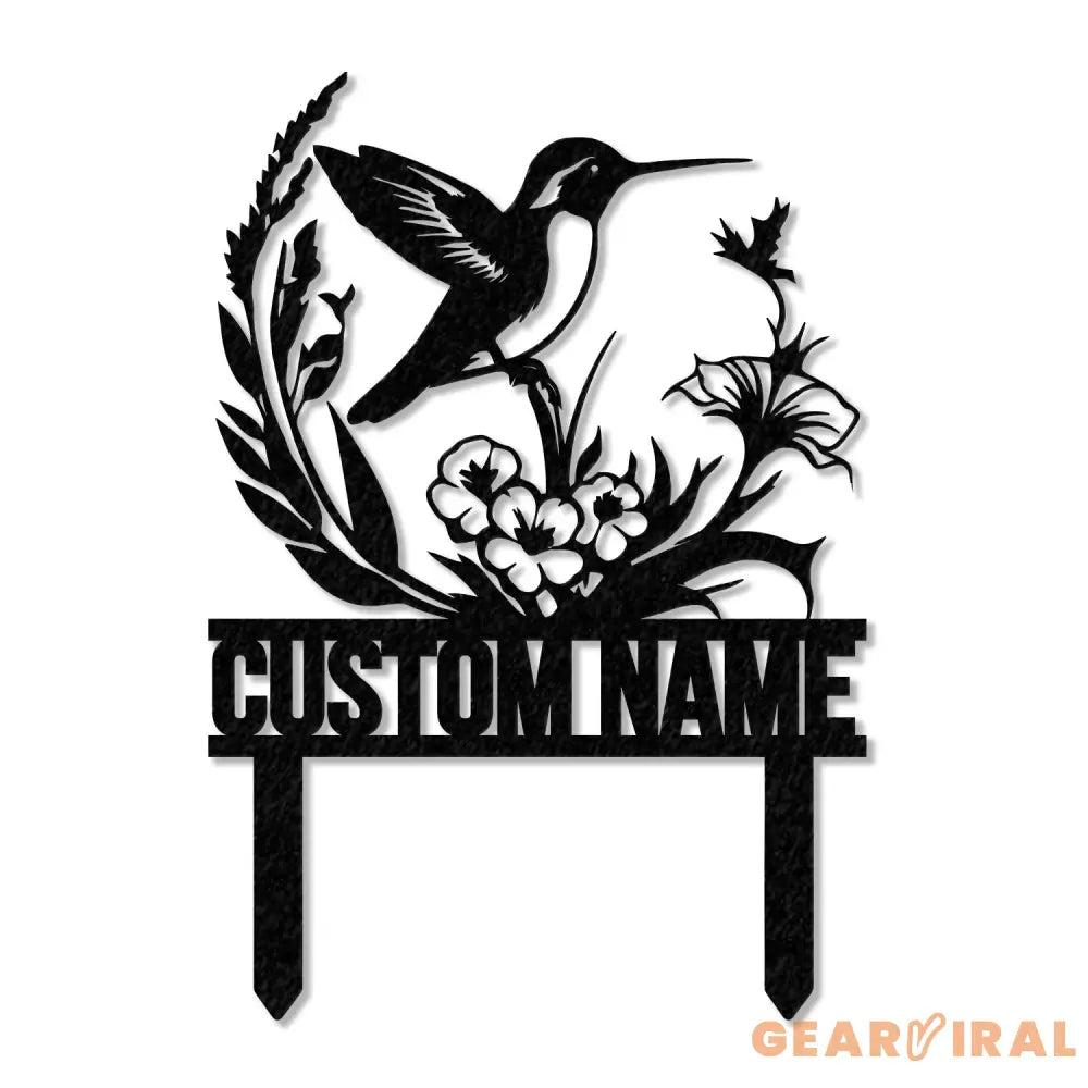 Custom Hummingbird Metal Garden Decor Bird with Stakes Garden Sign Flower Design Personalized Garden Sign Custom Garden