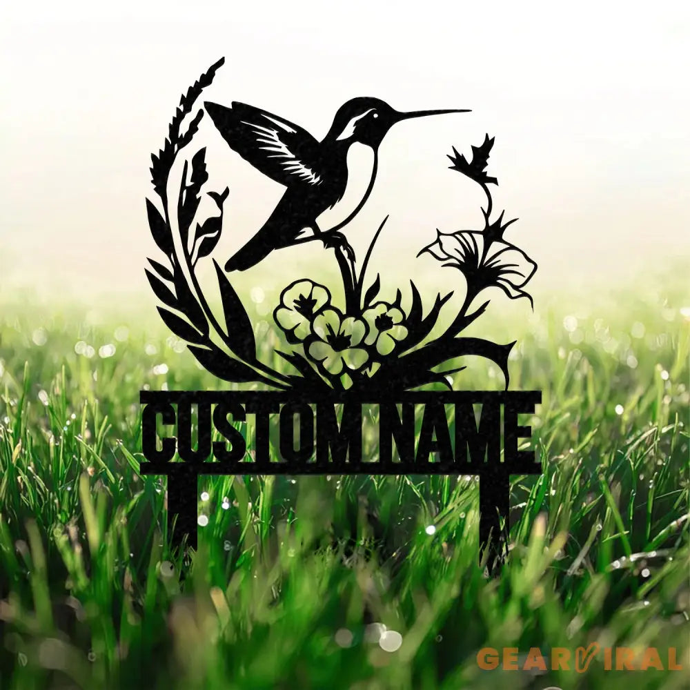 Custom Hummingbird Metal Garden Decor Bird with Stakes Garden Sign Flower Design Personalized Garden Sign Custom Garden