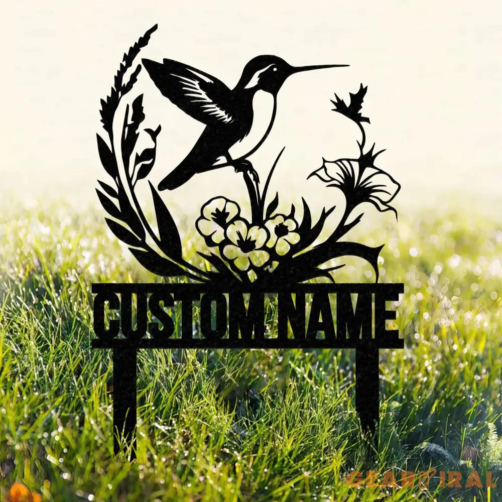 Custom Hummingbird Metal Garden Decor Bird with Stakes Garden Sign Flower Design Personalized Garden Sign Custom Garden