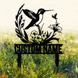 Custom Hummingbird Metal Garden Decor Bird with Stakes Garden Sign Flower Design Personalized Garden Sign Custom Garden