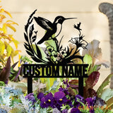 Custom Hummingbird Metal Garden Decor Bird with Stakes Garden Sign Flower Design Personalized Garden Sign Custom Garden
