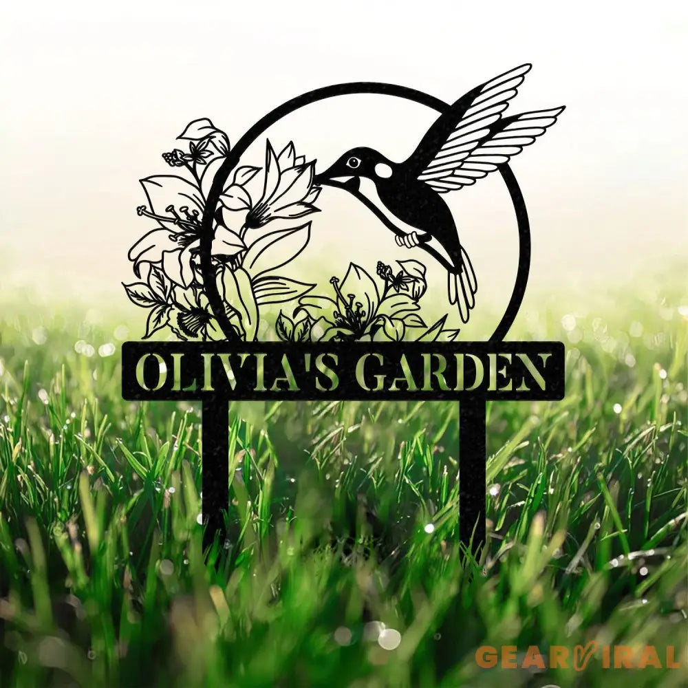 Custom Hummingbird Metal Garden Decor Bird with Stakes Garden Sign,Flower Design Personalized Garden Sign,Custom Garden