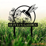 Custom Hummingbird Metal Garden Decor Bird with Stakes Garden Sign,Flower Design Personalized Garden Sign,Custom Garden