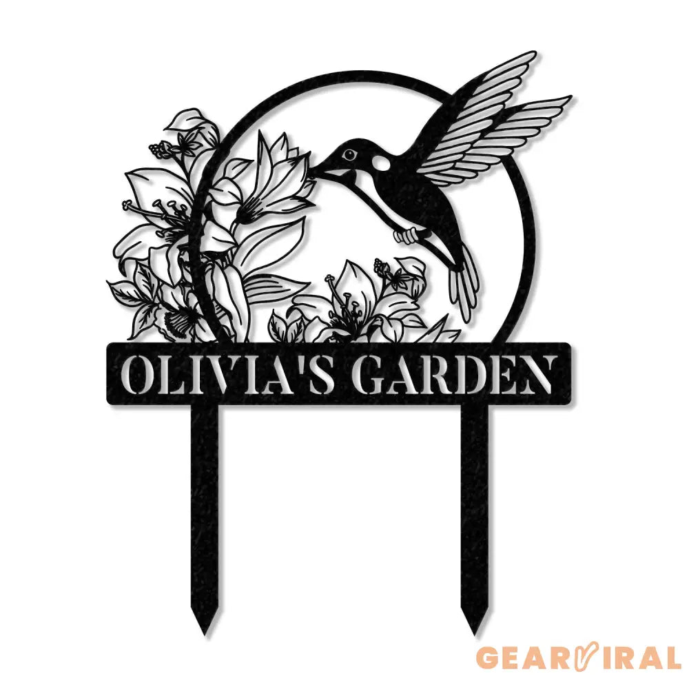 Custom Hummingbird Metal Garden Decor Bird with Stakes Garden Sign,Flower Design Personalized Garden Sign,Custom Garden