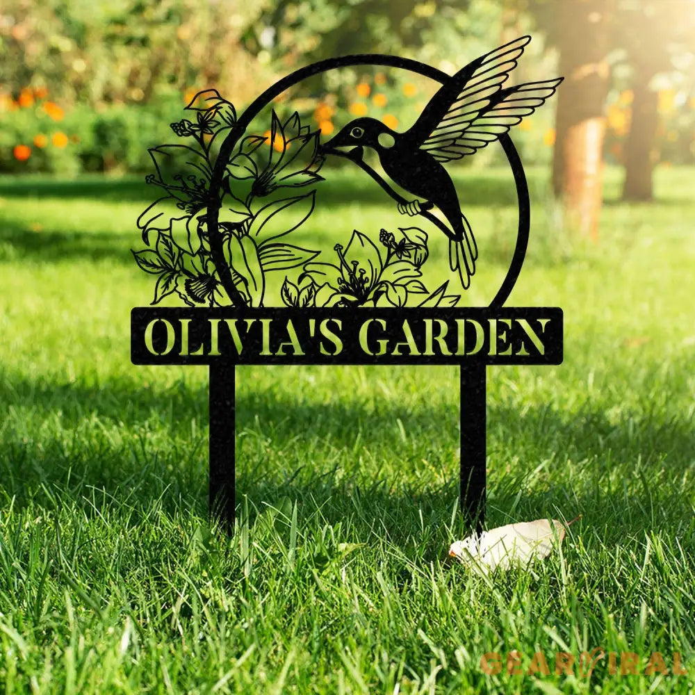 Custom Hummingbird Metal Garden Decor Bird with Stakes Garden Sign,Flower Design Personalized Garden Sign,Custom Garden