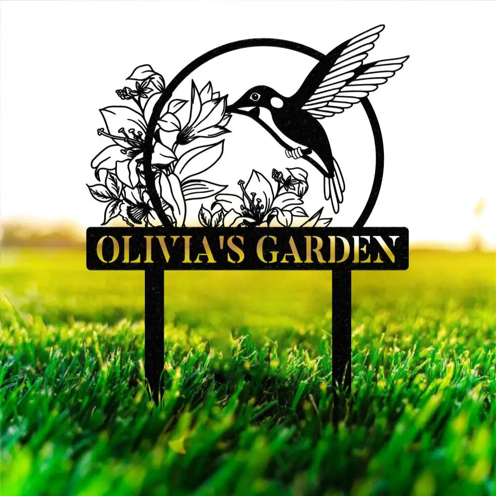 Custom Hummingbird Metal Garden Decor Bird with Stakes Garden Sign,Flower Design Personalized Garden Sign,Custom Garden