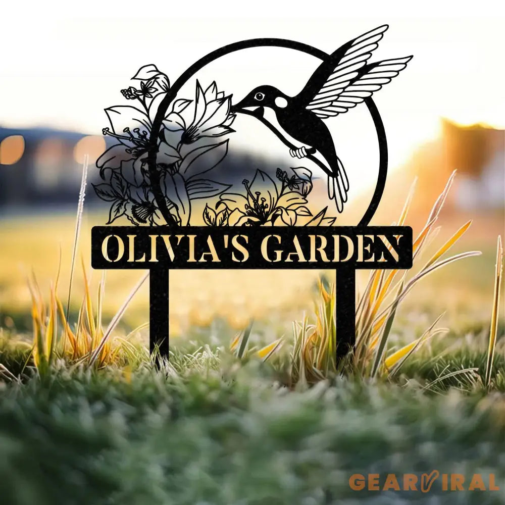 Custom Hummingbird Metal Garden Decor Bird with Stakes Garden Sign,Flower Design Personalized Garden Sign,Custom Garden