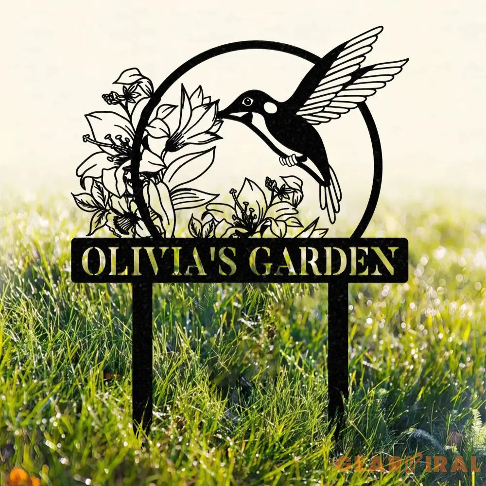 Custom Hummingbird Metal Garden Decor Bird with Stakes Garden Sign,Flower Design Personalized Garden Sign,Custom Garden