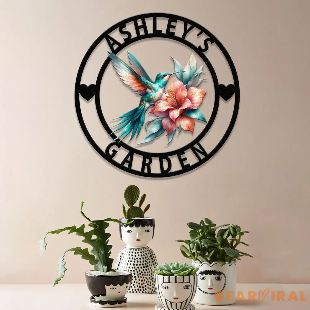 Custom Hummingbird Metal Garden Decor Hummingbird Garden Sign Personalized Garden Decor Custom Garden Name Sign