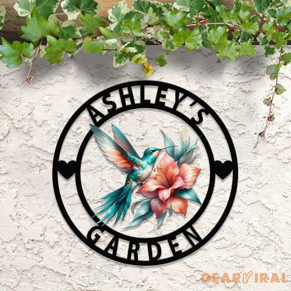 Custom Hummingbird Metal Garden Decor Hummingbird Garden Sign Personalized Garden Decor Custom Garden Name Sign