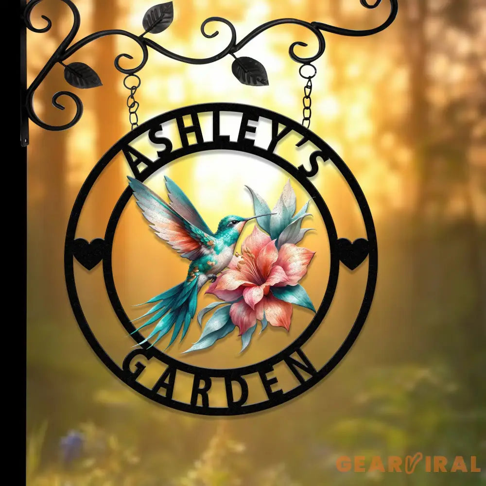 Custom Hummingbird Metal Garden Decor Hummingbird Garden Sign Personalized Garden Decor Custom Garden Name Sign