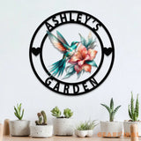 Custom Hummingbird Metal Garden Decor Hummingbird Garden Sign Personalized Garden Decor Custom Garden Name Sign