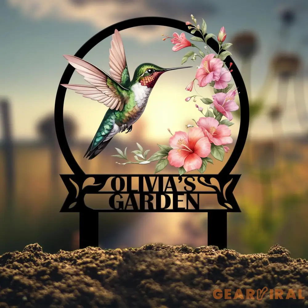 Custom Hummingbird Metal Garden Stake Bird with Stakes Garden Sign Personalized Garden Name Sign Gardener Gift Outdoor