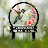 Custom Hummingbird Metal Garden Stake Bird with Stakes Garden Sign Personalized Garden Name Sign Gardener Gift Outdoor