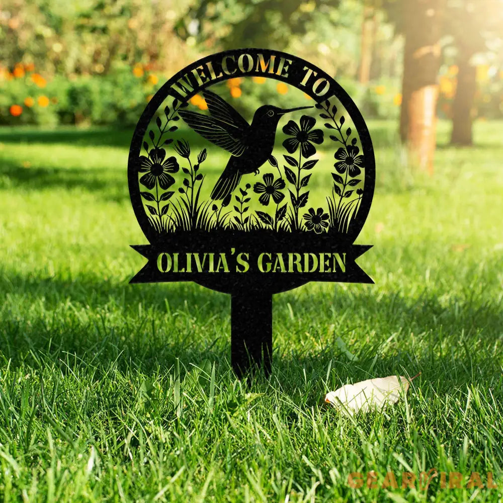 Custom Hummingbird Metal Garden Stake Personalized Garden Name Sign Metal Yard Sign Garden Metal Art Mom’s Metal Garden