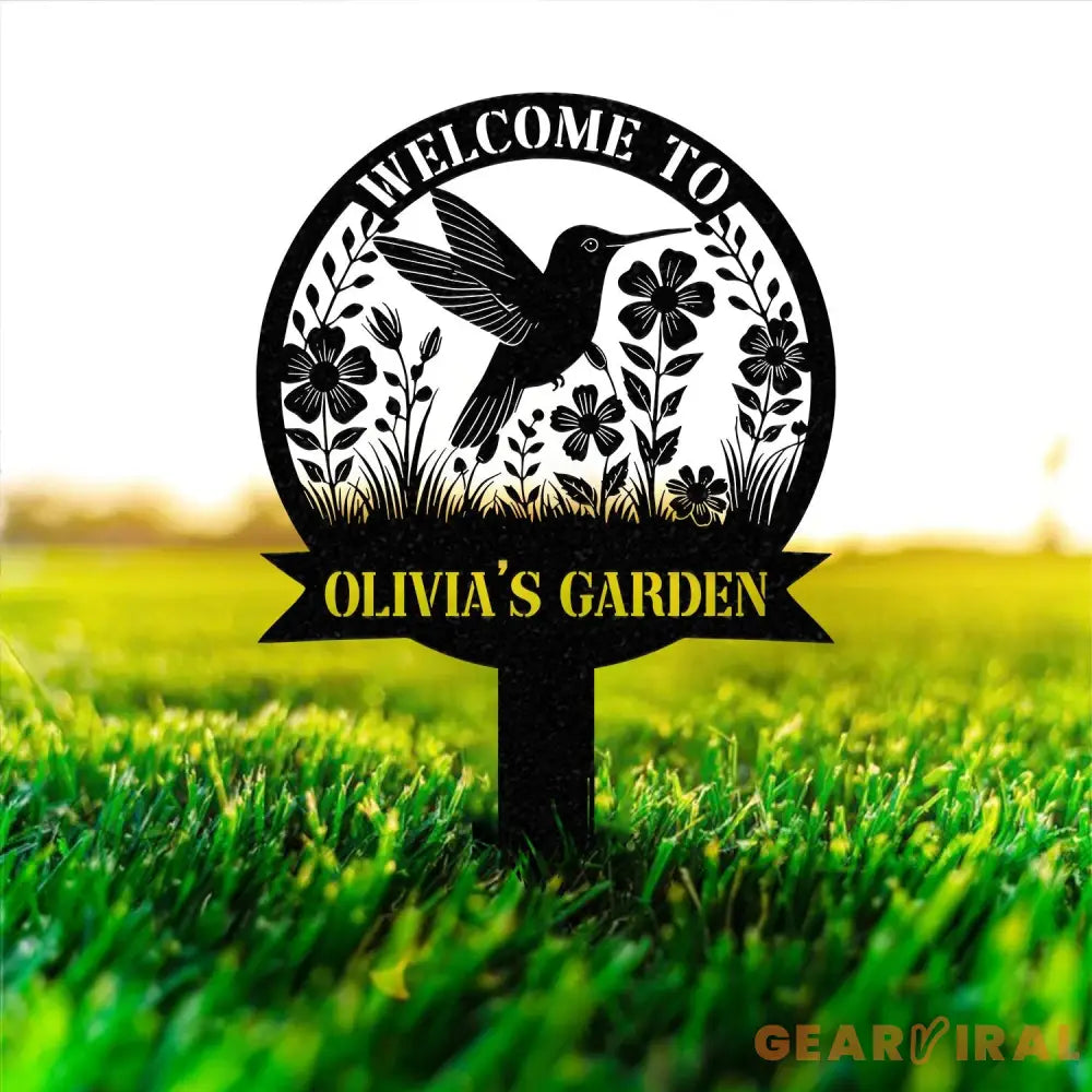 Custom Hummingbird Metal Garden Stake Personalized Garden Name Sign Metal Yard Sign Garden Metal Art Mom’s Metal Garden