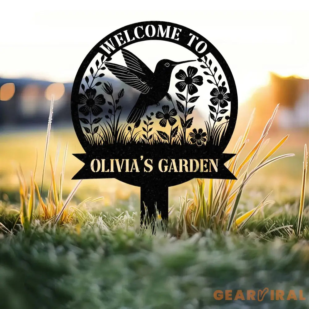 Custom Hummingbird Metal Garden Stake Personalized Garden Name Sign Metal Yard Sign Garden Metal Art Mom’s Metal Garden