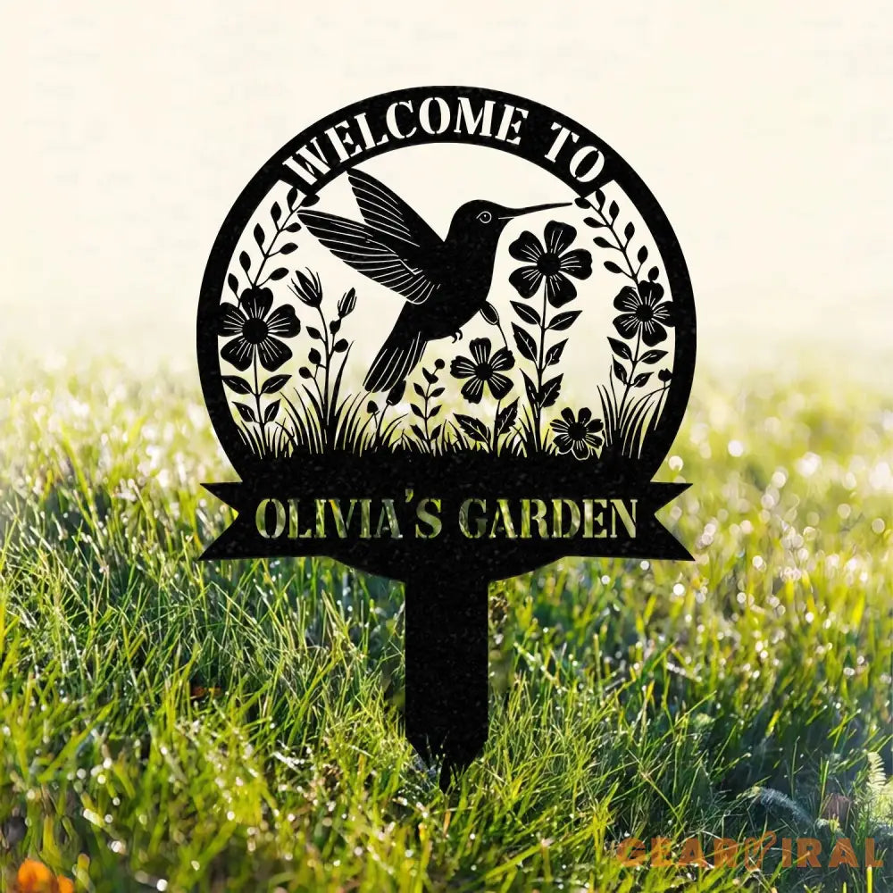 Custom Hummingbird Metal Garden Stake Personalized Garden Name Sign Metal Yard Sign Garden Metal Art Mom’s Metal Garden