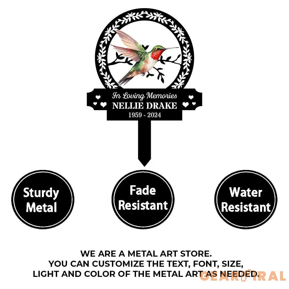 Custom Hummingbird Remembrance Stake Stake Metal Sign Memorial Plaque Buffterfly Grave Marker Personalized Garden Sign