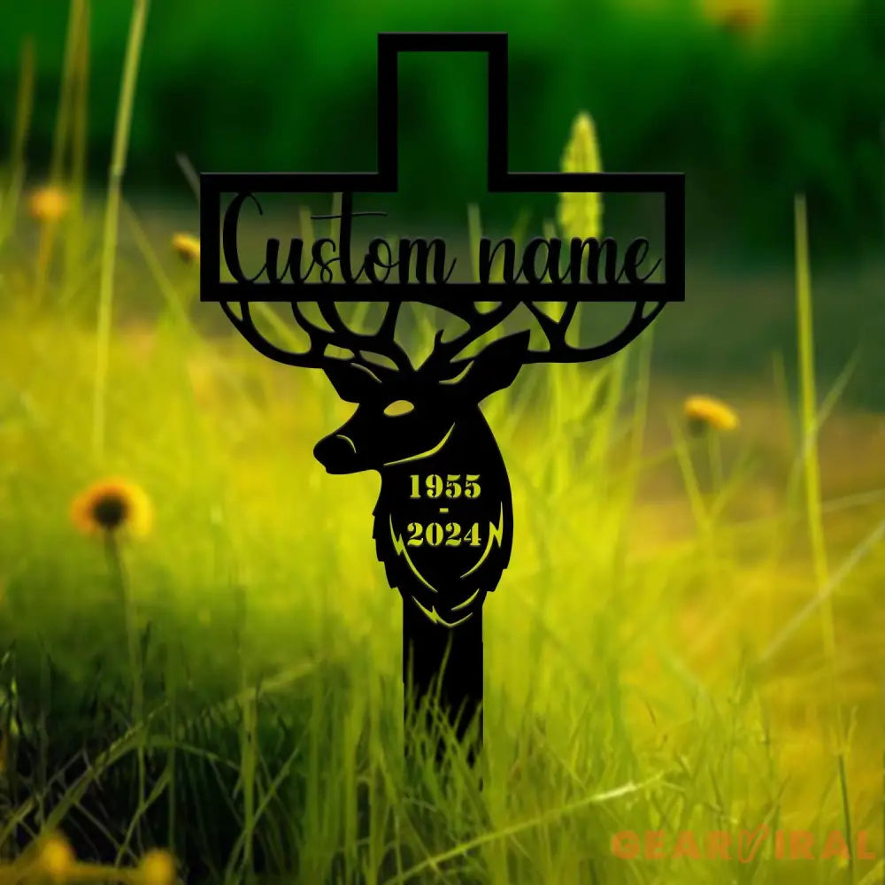 Custom Hunter Memorial Grave Stake Deer Hunting Plaques Hunter Loss Cross Stake Bereavement Grave Marker Hunter