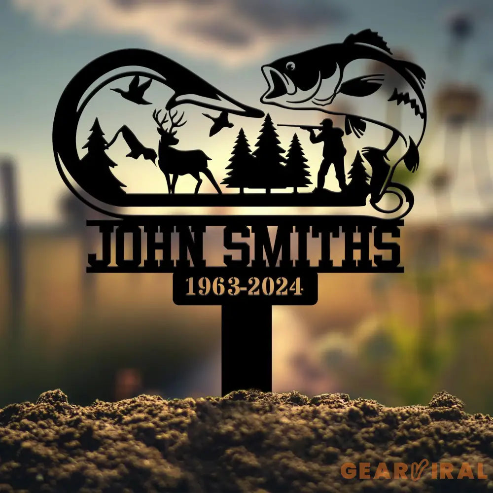 Custom Hunting Scene Memorial Plaque Stake Fishing Stake Fisher Loss Hunter loss Grave Marker In Memorial Of Hunter Loss