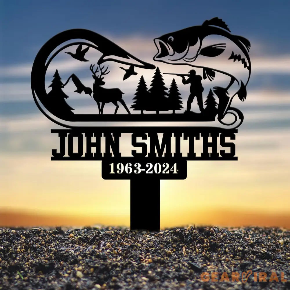 Custom Hunting Scene Memorial Plaque Stake Fishing Stake Fisher Loss Hunter loss Grave Marker In Memorial Of Hunter Loss