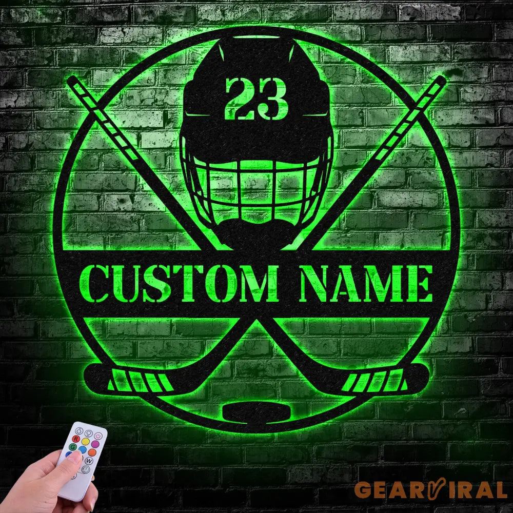 Custom Ice Hockey Metal Wall Art LED Light - Personalized Player Stick Sign Home Decor Wall Decor