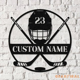 Custom Ice Hockey Metal Wall Art LED Light - Personalized Player Stick Sign Home Decor Wall Decor