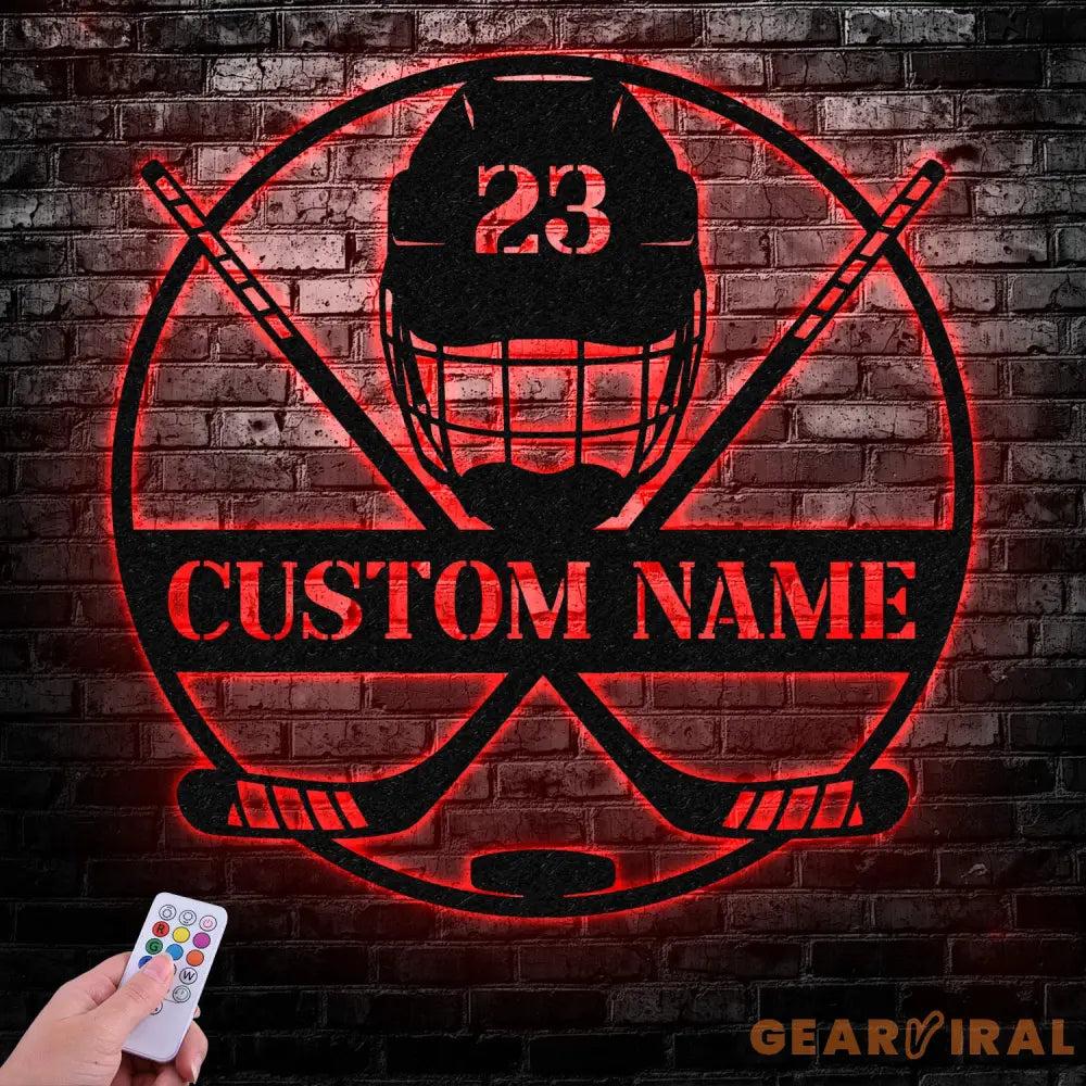 Custom Ice Hockey Metal Wall Art LED Light - Personalized Player Stick Sign Home Decor Wall Decor