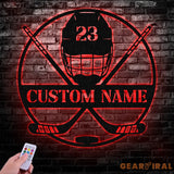 Custom Ice Hockey Metal Wall Art LED Light - Personalized Player Stick Sign Home Decor Wall Decor