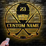 Custom Ice Hockey Metal Wall Art LED Light - Personalized Player Stick Sign Home Decor Wall Decor