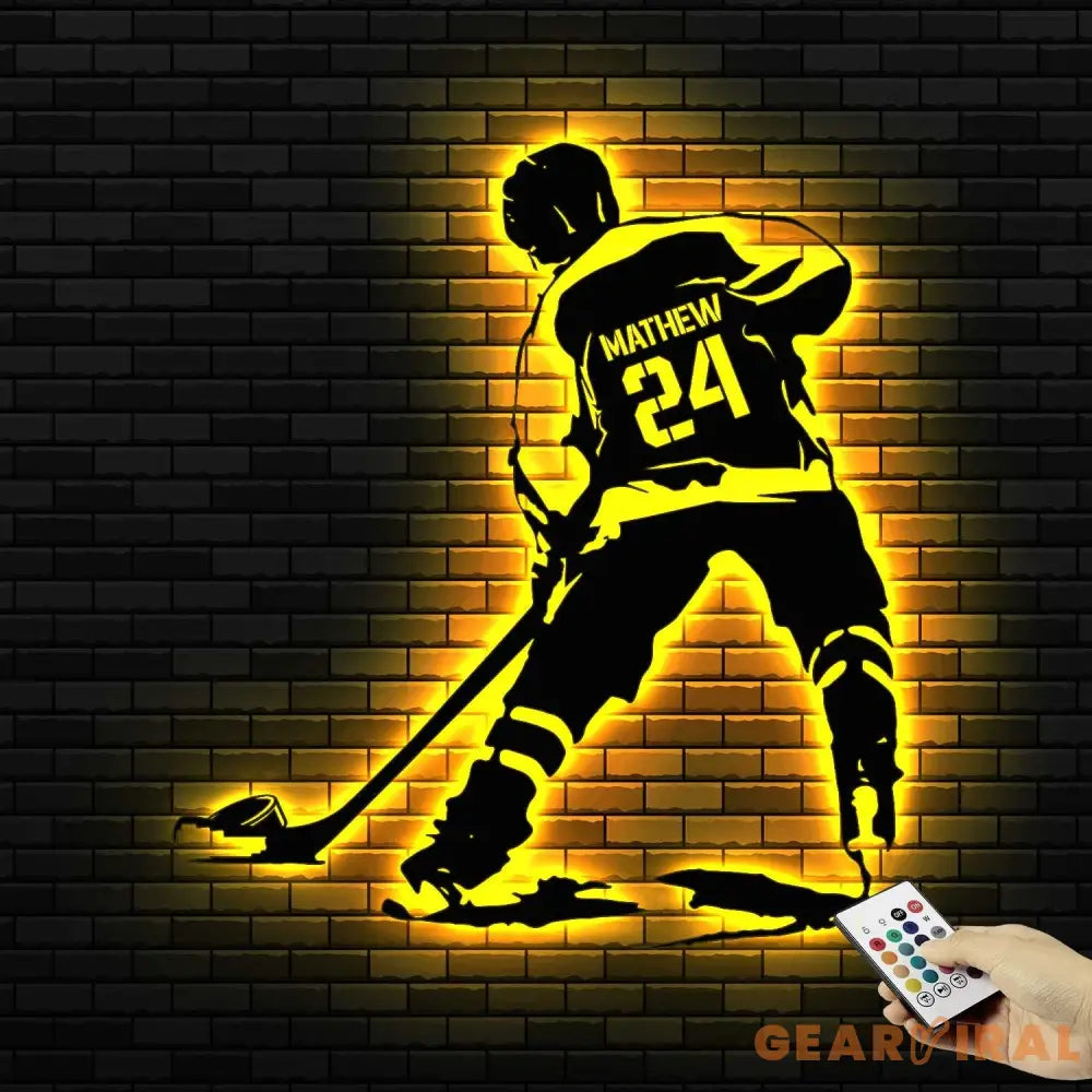 Custom Ice Hockey Metal Wall Art LED Light - Personalized Player Stick Sign Home Decor - Ideal for Home Decor & Gift