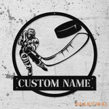 Custom Ice Hockey Metal Wall Art LED Light Personalized Player Stick Sign Home Decor Kid Boy Girl Lover Nursery
