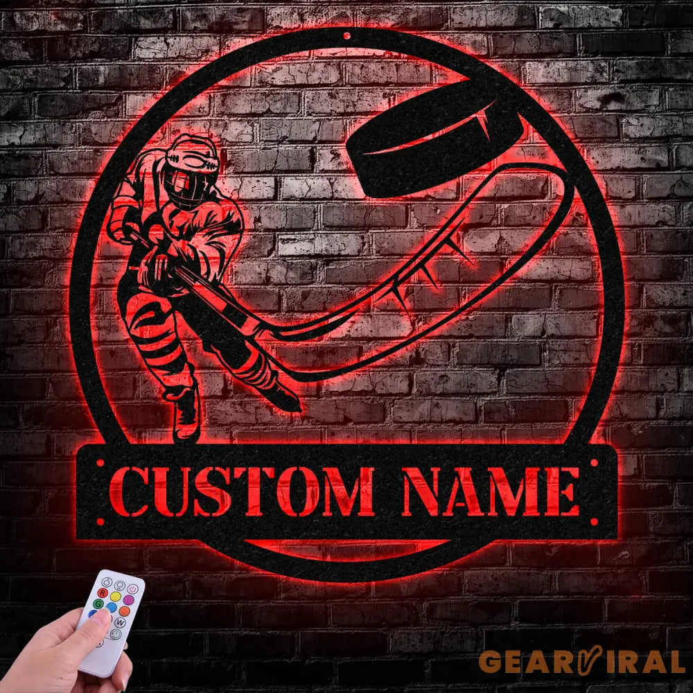 Custom Ice Hockey Metal Wall Art LED Light Personalized Player Stick Sign Home Decor Kid Boy Girl Lover Nursery