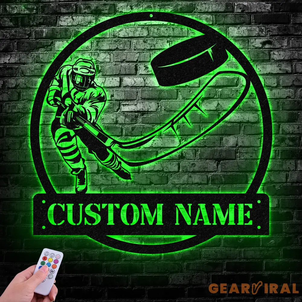 Custom Ice Hockey Metal Wall Art LED Light Personalized Player Stick Sign Home Decor Kid Boy Girl Lover Nursery