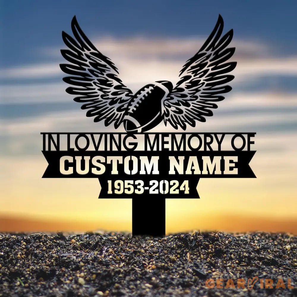 Custom In Loving Memory Football with Wings Memorial Plaque Stake Personalized Football Metal Sign Sympathy Gift