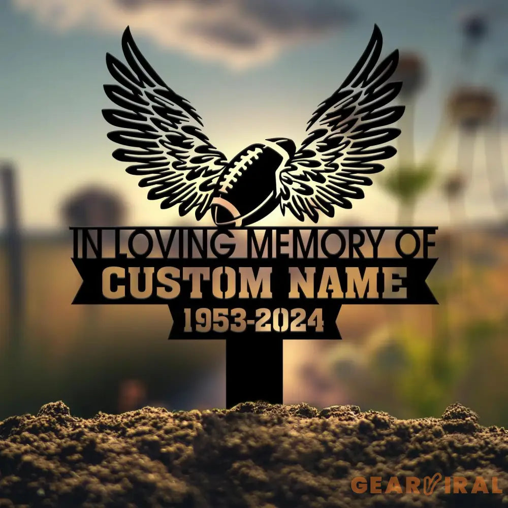 Custom In Loving Memory Football with Wings Memorial Plaque Stake Personalized Football Metal Sign Sympathy Gift