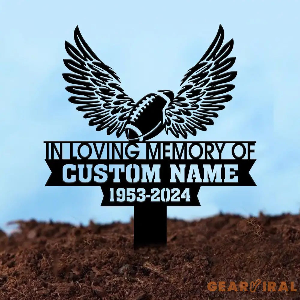 Custom In Loving Memory Football with Wings Memorial Plaque Stake Personalized Football Metal Sign Sympathy Gift
